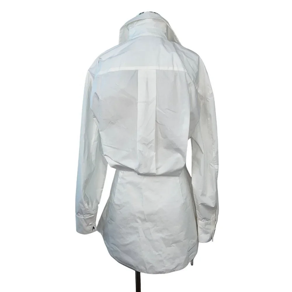 THE ATTICO Candice Mini Dress in White 42 New Womens Collard Ruffle Shirt - Picture 7 of 16